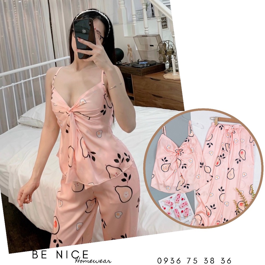 Set dây lụa dài mặc nhà xoắn ngực nhiều họa tiết xinh xắn | BigBuy360 - bigbuy360.vn