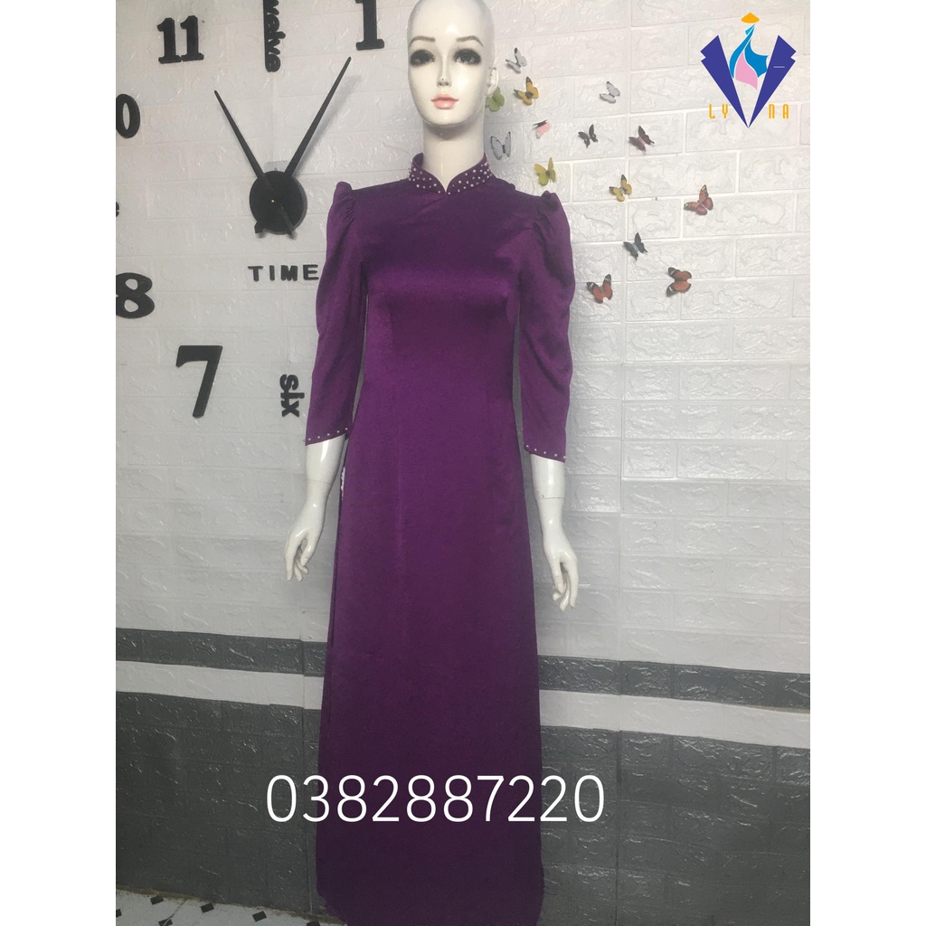Áo dài lụa Tây Thi tím huế tay bồng đính ngọc siêu đẹp, mềm mịn, mướt, sang cực kỳ.