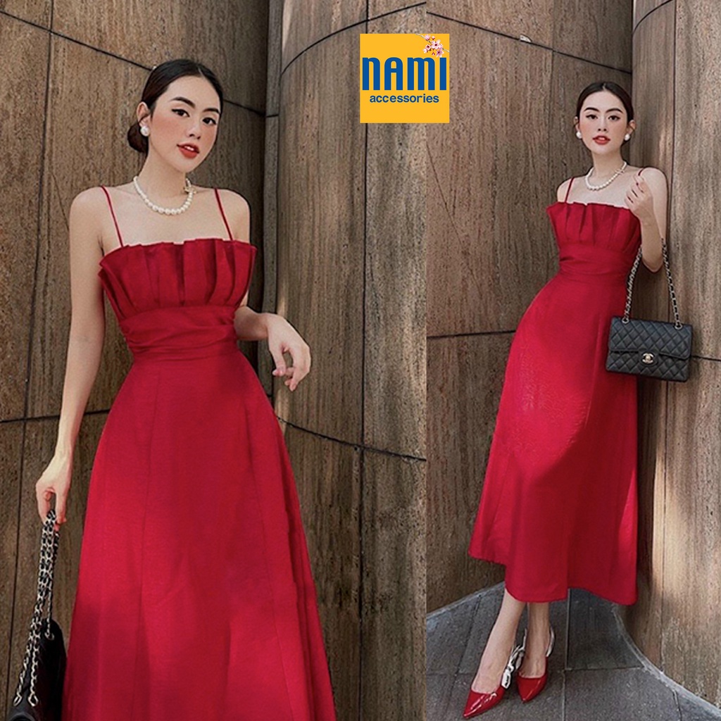 ( HÀNG CHUẨN ĐẸP ) Đầm Maxi Hai Dây Xếp Ly Ngực Gợi Cảm Tiệc Tùng Sang Trọng Quý Phái Mặc Tết Hết Sẩy - ATNU004