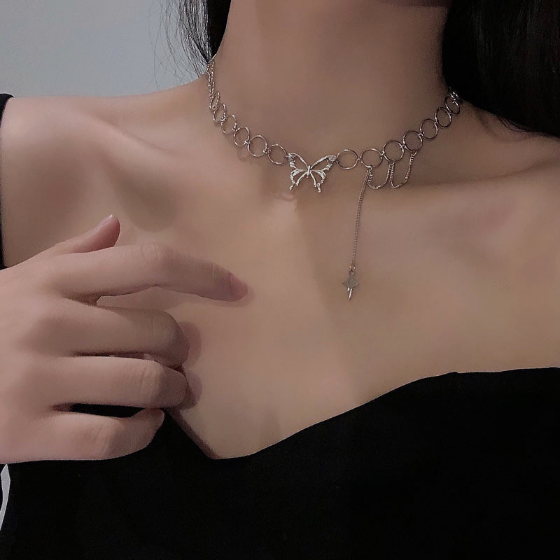 Vòng cổ Sợi Xích Mặt Hình Bướm Phong Cách hip hop Thời Trang Cá Tính