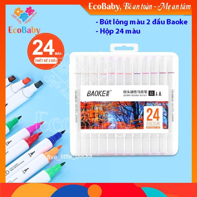 [Video Và Hình Thật] Bút Màu Marker Baoke MP2923, Hộp Nhựa Bộ 24 Bút Oily Marker Pens, Thiết Kế, Vẽ Anime - EcoBaby