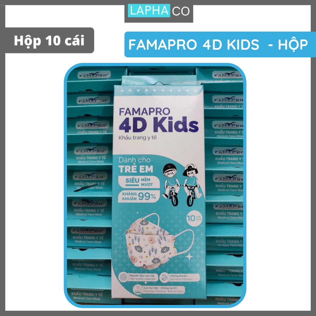 [4D MASK KIDS (KF94)- COMBO 5- HỘP 10 CÁI] Khẩu trang y tế cao cấp trẻ em kháng khuẩn 3 lớp Famapro 4D Kids