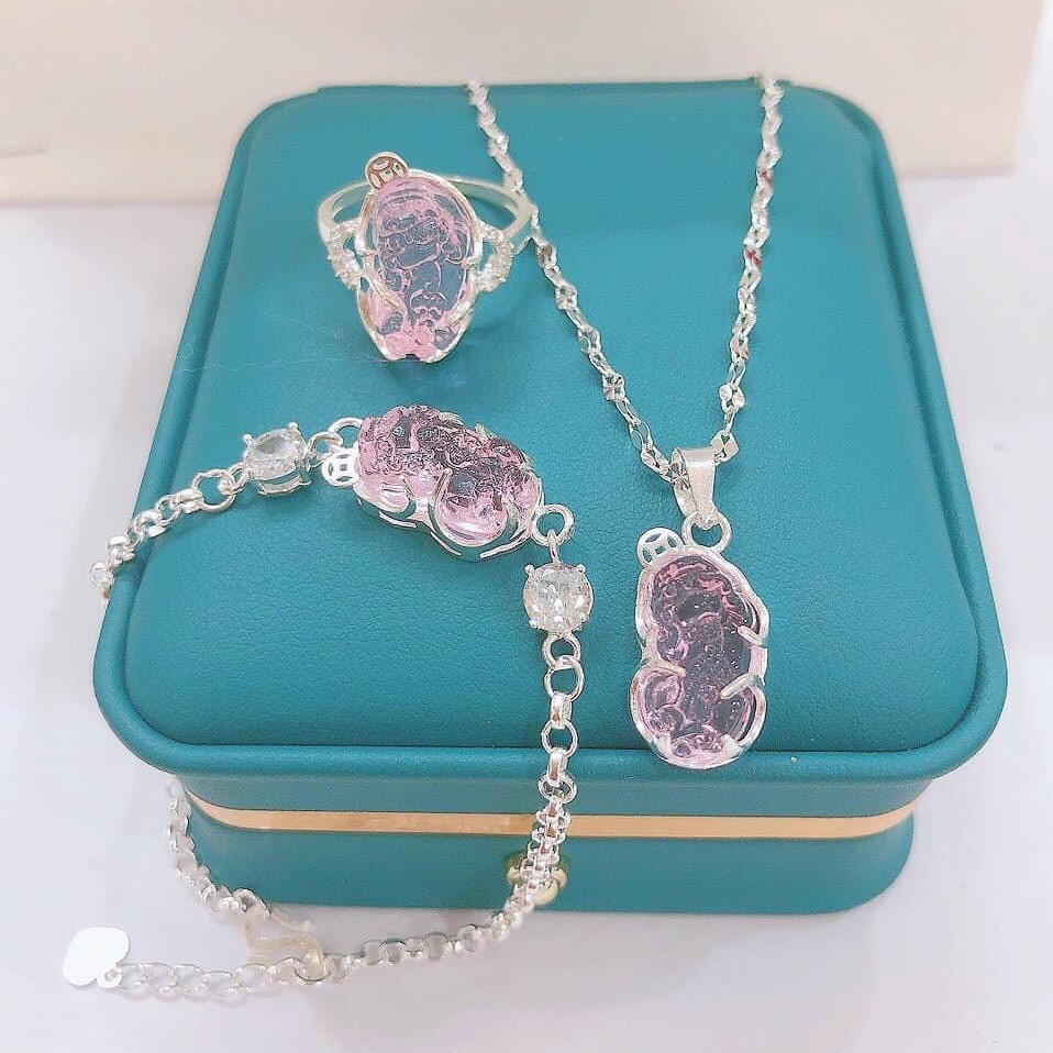 Bộ Trang sức tỳ hưu [Đủ Màu] Gồm Dây chuyền, Lắc tay, Nhẫn Chất liệu bạc ta cao cấp - Trang sức bạc Evasilver