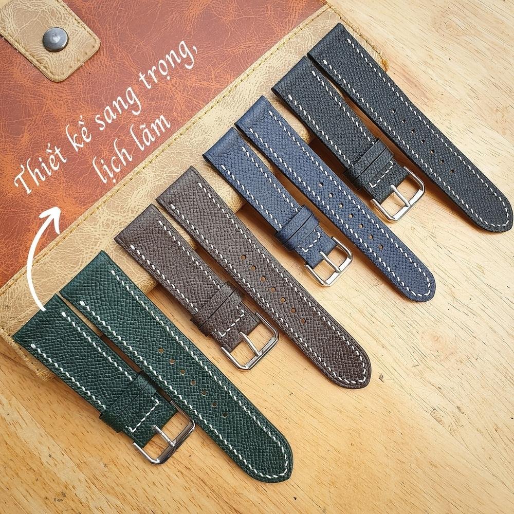 Dây đồng hồ da Epsom dây da đồng hồ 18mm 20mm 22mm lót Zermatt handmade nhập khẩu từ Pháp B22 Vnstrap