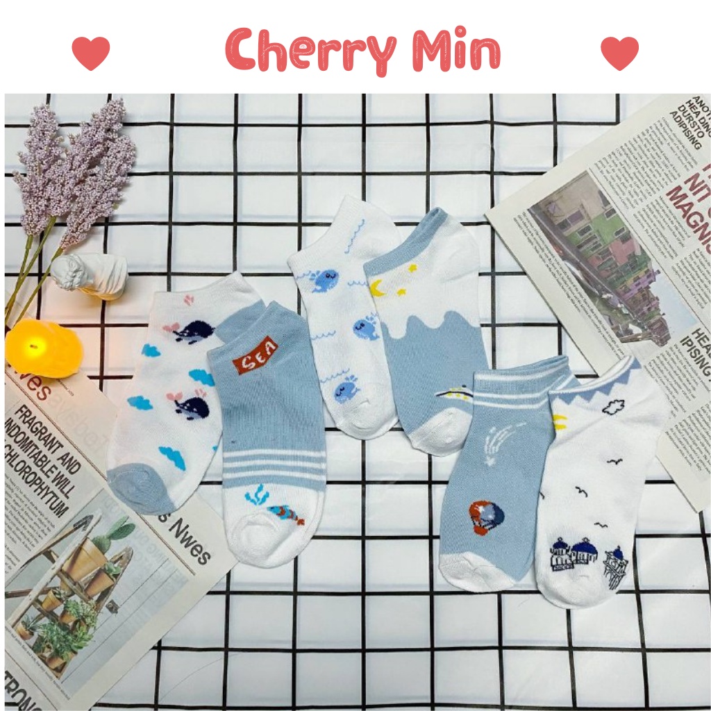 Combo túi 10 tất nữ cotton phong cách vintage CHERRY MIN