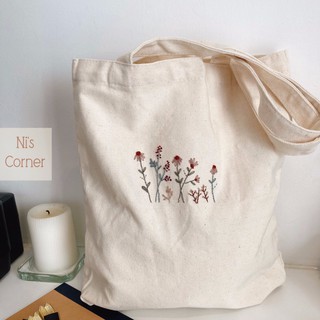 Túi tote vải thêu tay - Hoạ tiết Little Garden (Có khoá kéo)