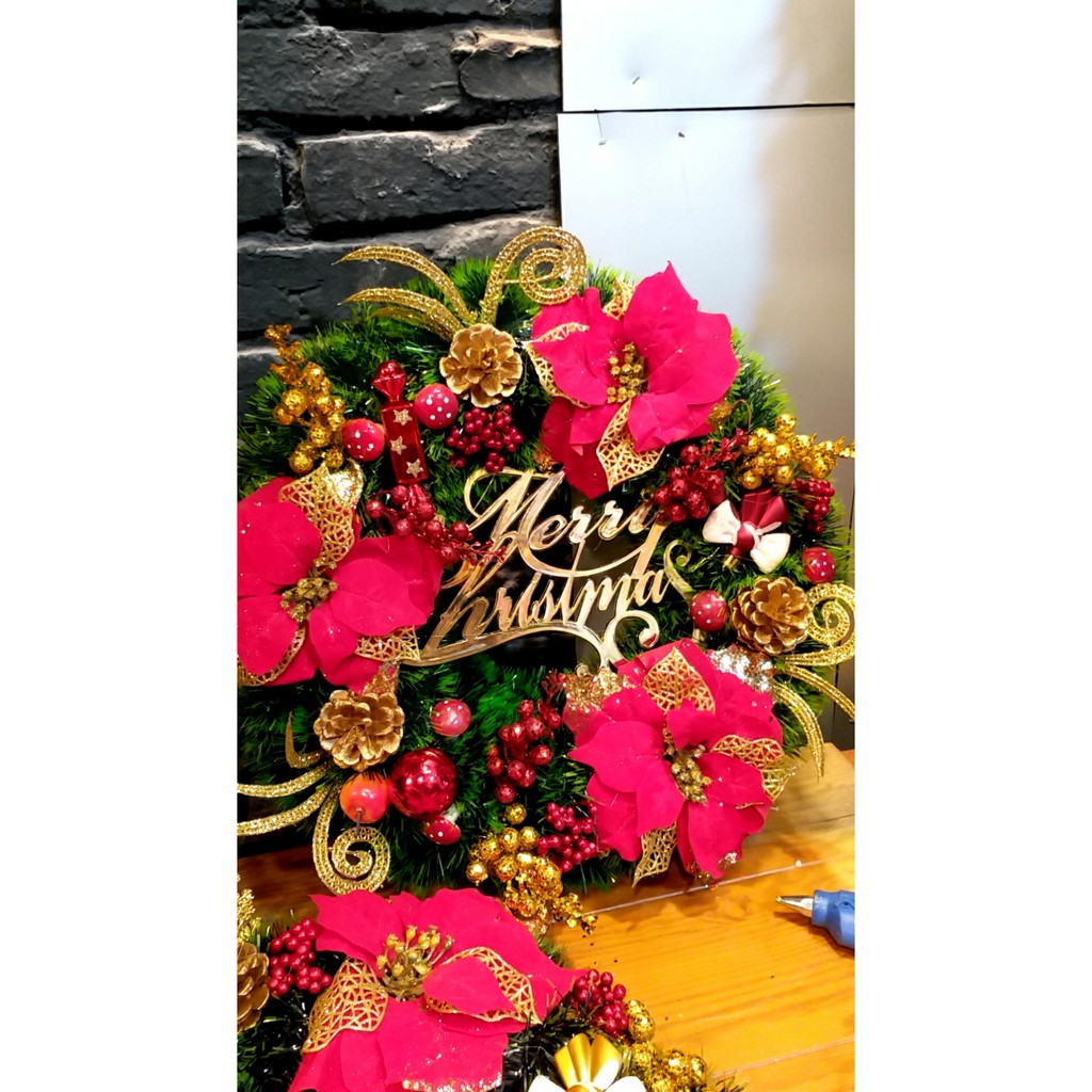 Vòng nguyệt quế cỡ lớn- Vòng hoa trnag trí Noel hanmade đường kính 50cm