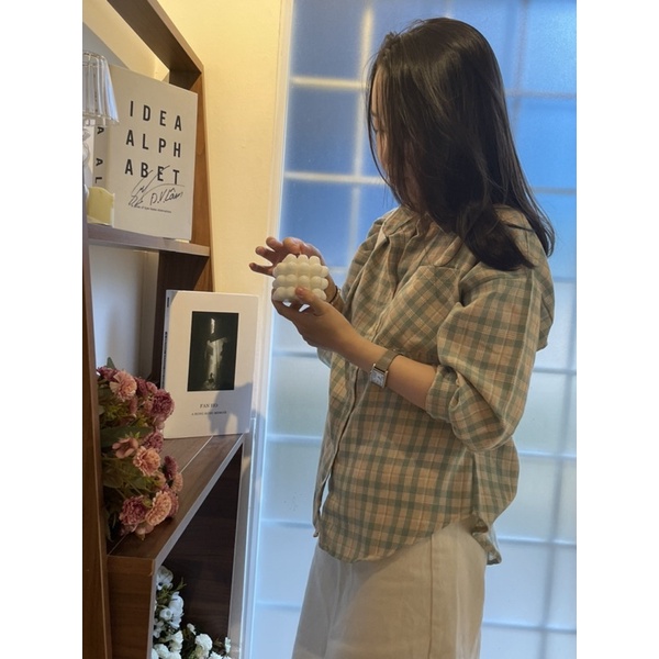 Áo sơ mi caro sọc nhỏ dài tay kiểu dáng basic nhiều màu sắc freesize - donulatte.clothing