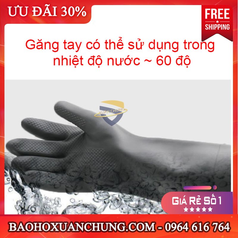 Găng cao su chống axit Đen, Dài 45cm, 55cm