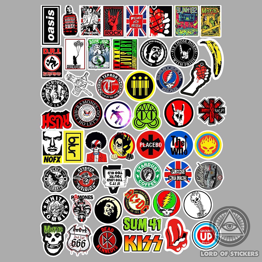 Set 100 Nhãn Dán Sticker Phong Cách Ban Nhạc Rock Cổ Điển Metal Punk Rock Chống Thấm Nước Dán Mũ Bảo Hiểm, Laptop, Vali