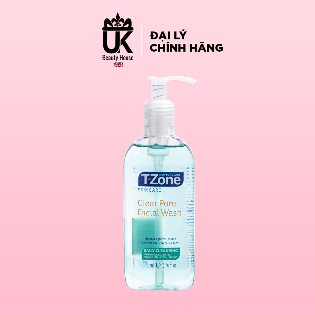 Gel rửa mặt tràm trà cho da dầu mụn T-Zone Clear Pore Facial Wash 200ml