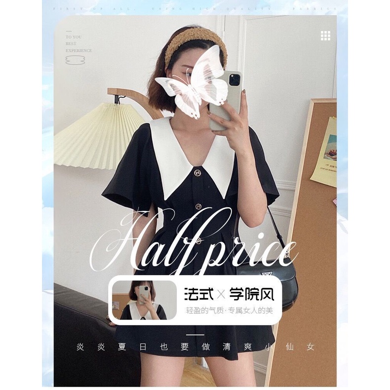 Đầm Ngắn Dáng Chữ A Cổ Búp Bê Thời Trang Mùa Hè Phong Cách Pháp Cho Nữ