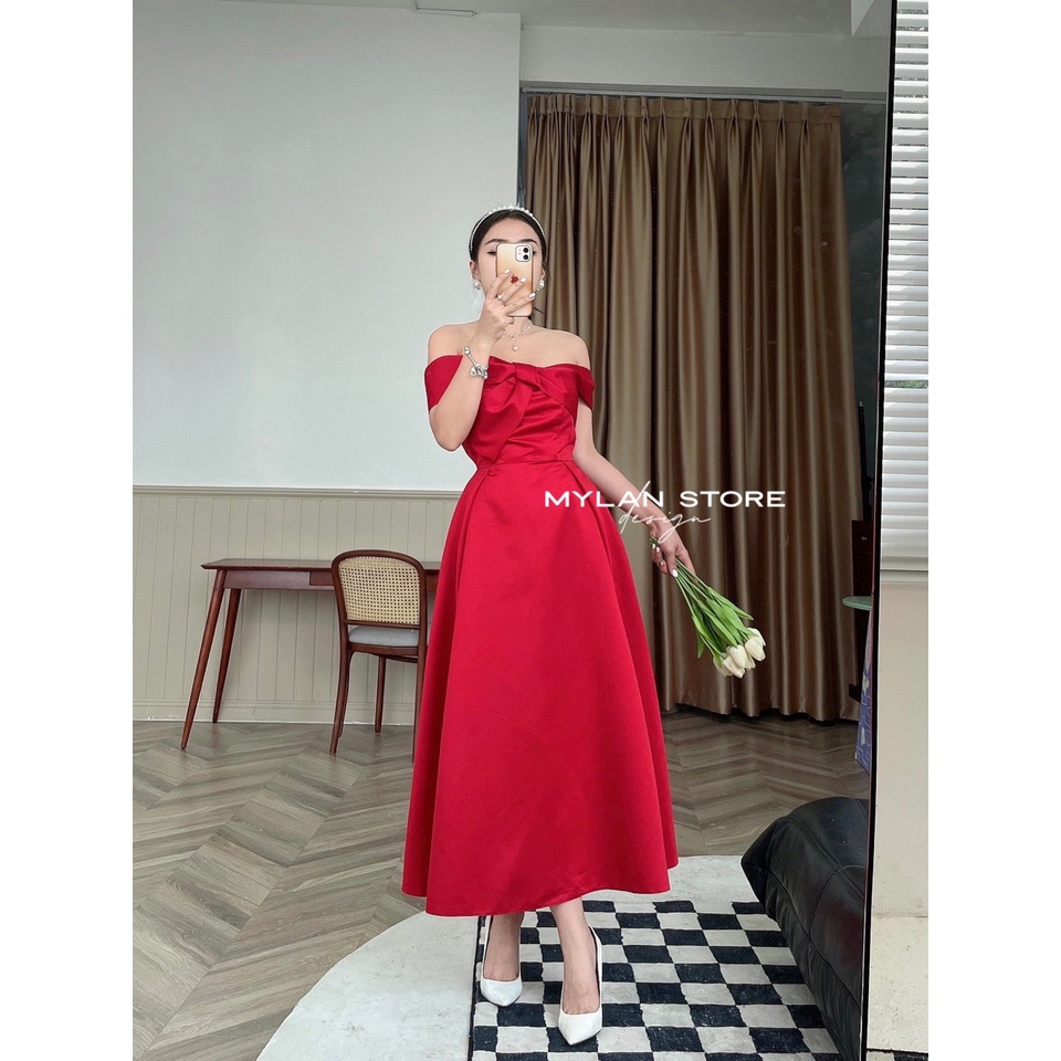 Váy dự tiệc chất Tafta nhập cao cấp Đầm thiết kế co giãn nhẹ ML2681521