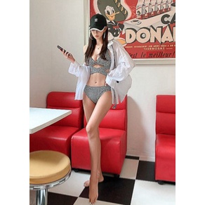 SET BIKIBI, ĐỒ BƠI ĐI BIỂN HAI MẢNH ÁO THẮT CHÉO CỘT DÂY LƯNG QUẦN TAM GIÁC HỌA TIẾT CARO SIÊU HOT ODERI HM-112