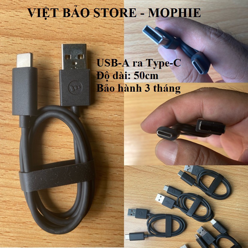Cáp Sạc Điện Thoại USB ra Type-C Thương Hiệu Mophie, dài 50cm [ Nobox Bảo hành 3 tháng]