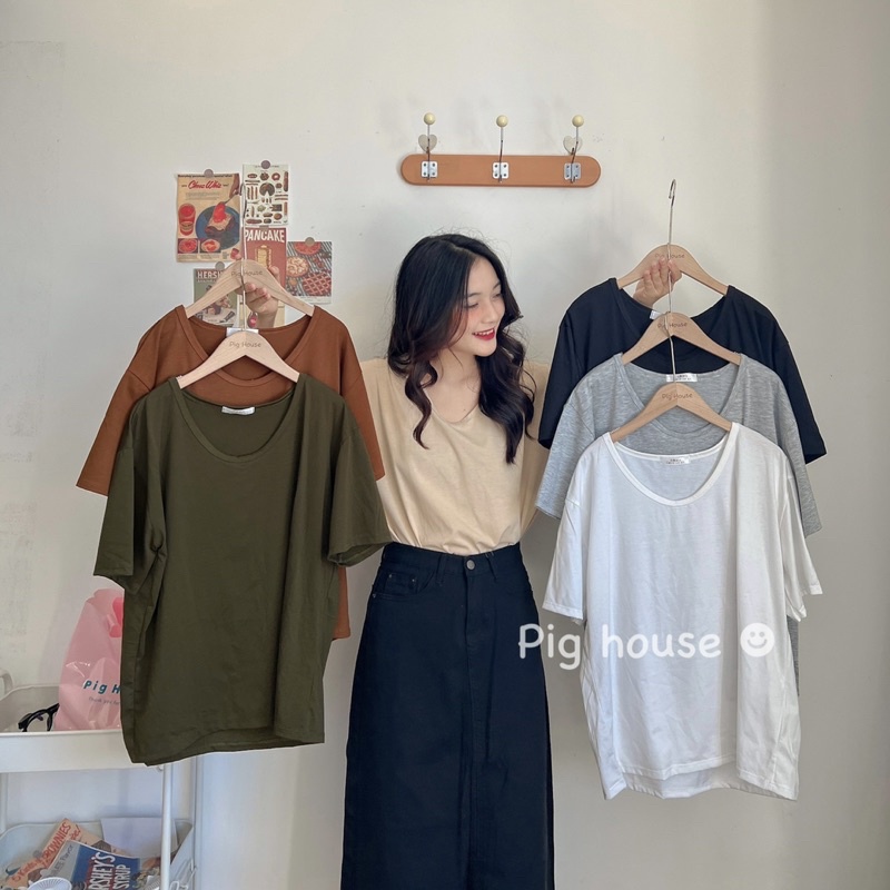 Áo phông trơn nữ cổ tim chất đẹp form vừa xinh ( Ảnh thật )
