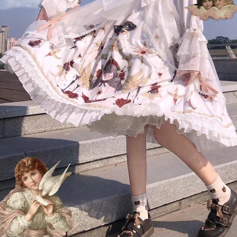Đầm lolita trắng tay dài