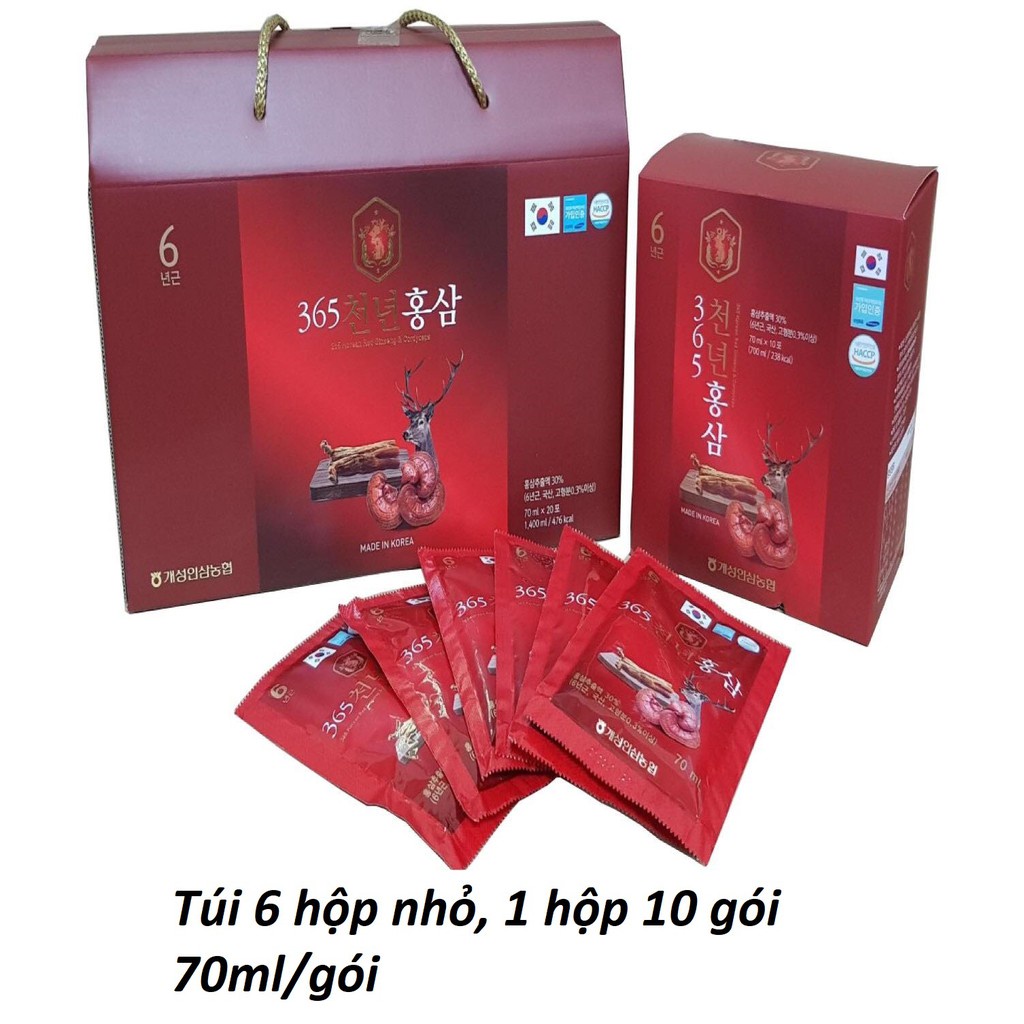 Nước Hồng Sâm Nhung Hươu Linh Chi 365 Hàn Quốc hộp 60 gói x 70ml
