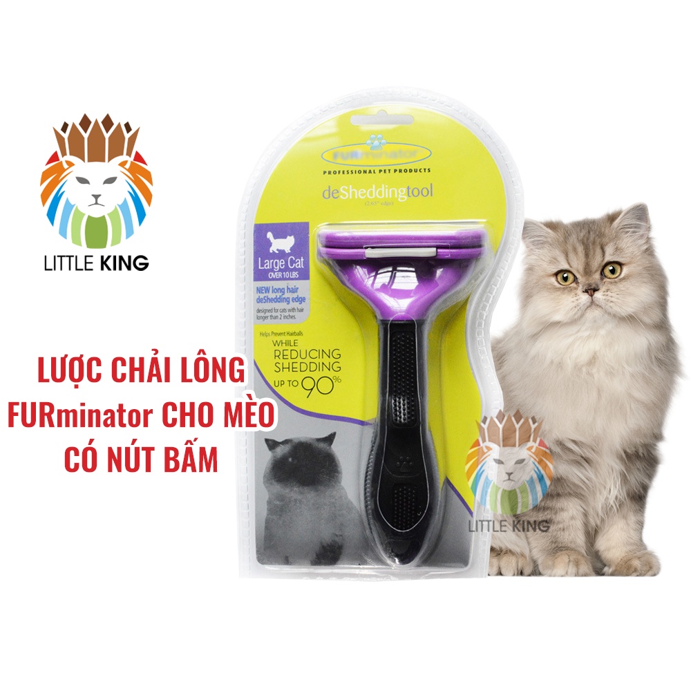 Lược chải lông Furminator có nút bấm dành riêng cho mèo - Little King pet shop