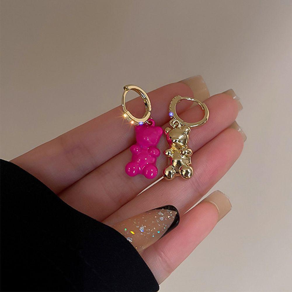 Bông Tai Bằng Hợp Kim Họa Tiết Gấu Hoạt Hình Lấp Lánh Thời Trang Cho Nữ