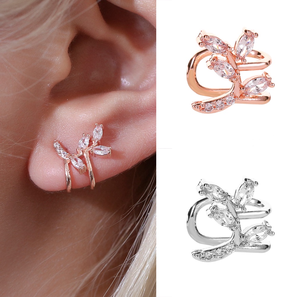 1 Khuyên Kẹp Vành Tai Hình Hoa Lá Đính Đá Zircon Đơn Giản Ngọt Ngào Cho Nữ