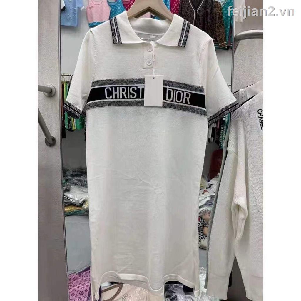 DIOR  Đầm Polo Ngắn Tay Dệt Kim Mỏng