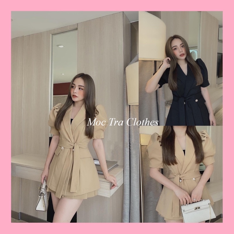 Set đồ nữ SHINNY SET thiết kế gồm áo cổ vest tay bồng tiểu thư và chân váy xếp ly ngắn trẻ trung sang trọng