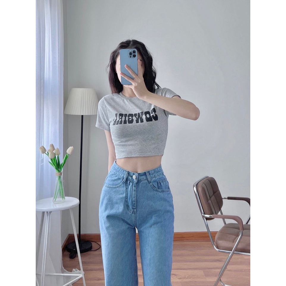 🤍Áo in croptop thun cotton 4 chiều ,3 màu cho phái nữ [ video-ảnh thật ] PHUONGSHOP1812