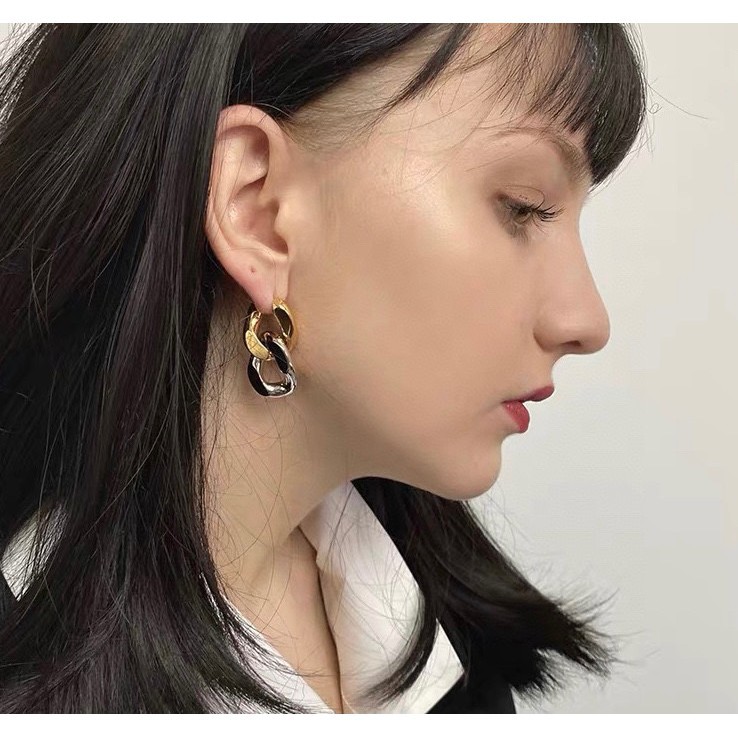 2023 new metal double ring chain earrings