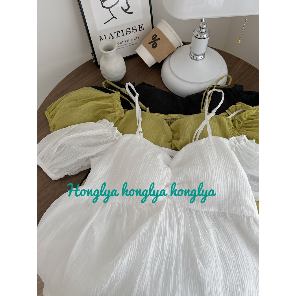 Váy hai dây chất voan gân mềm mịn Đầm tiểu thư xinh cho bạn nữ