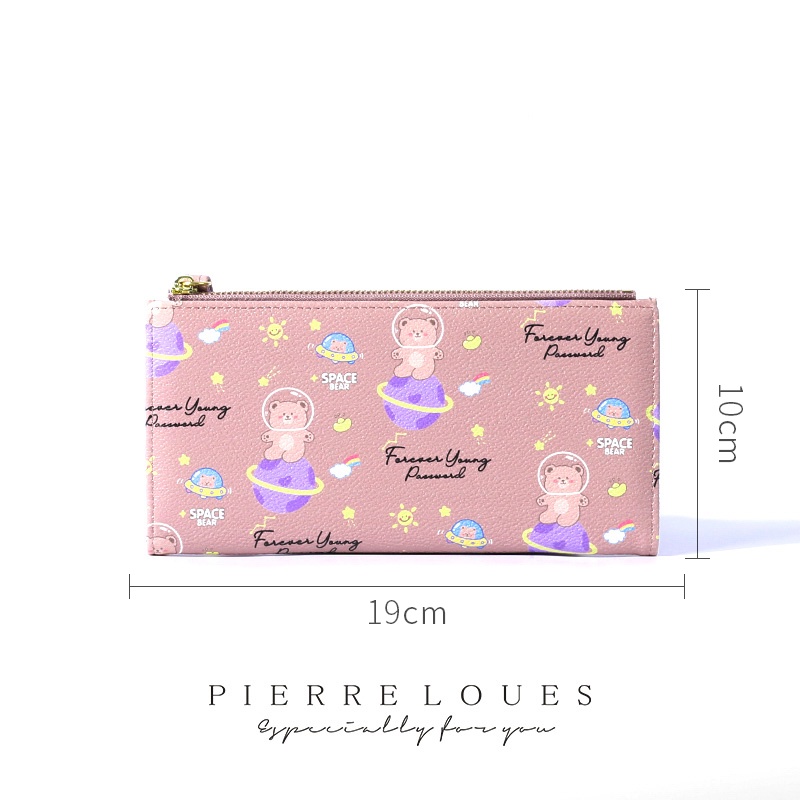 Ví dài đựng điện thoại PIERRE LOUES đa năng họa tiết gấu xinh xắn cho nữ