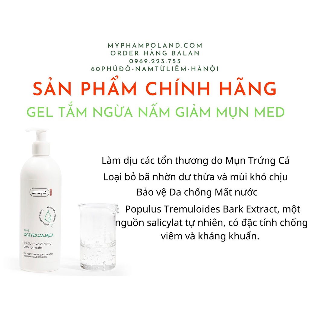 GEL TẮM NGỪA NẤM GIẢM MỤN MED XANH