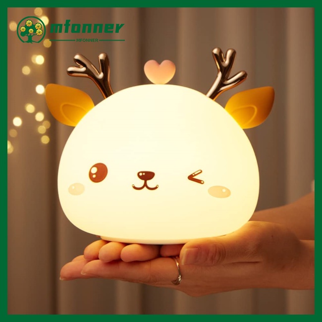 Đèn Ngủ Led Silicone Cảm Ứng Usb 7 Màu Tùy Chọn Hình Nai Dễ Thương