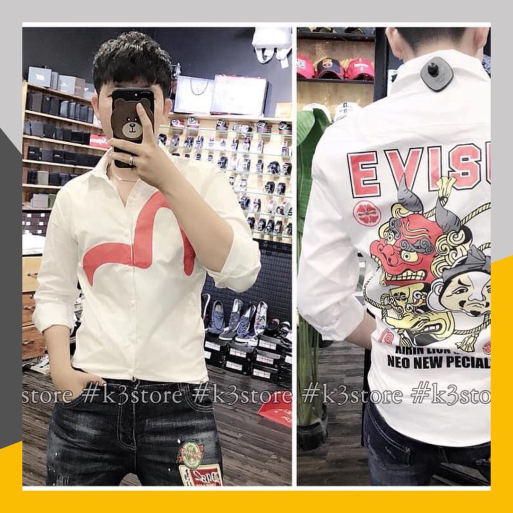 Áo Sơ Mi Dài Tay Cặp Đôi Nam- Nữ In Evisu Lớn