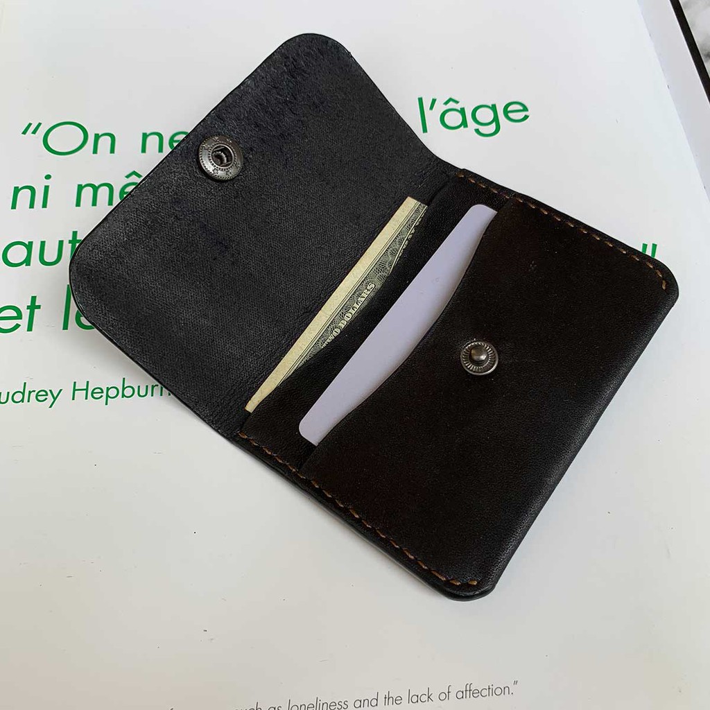 Bóp nữ mini - đồ da thủ công - chất liệu da bò - màu đen MC369