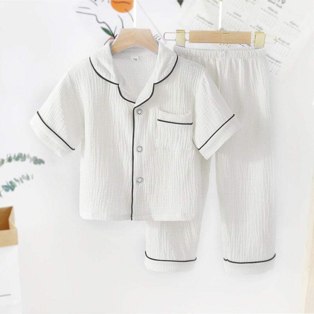 Bộ Đồ Ngủ Cộc Tay Cho Bé Sâu Shop, Bộ Pijama Chất Đũi Nhăn Cực Mát Cho Bé Gái Bé Trai Từ 6-28kg