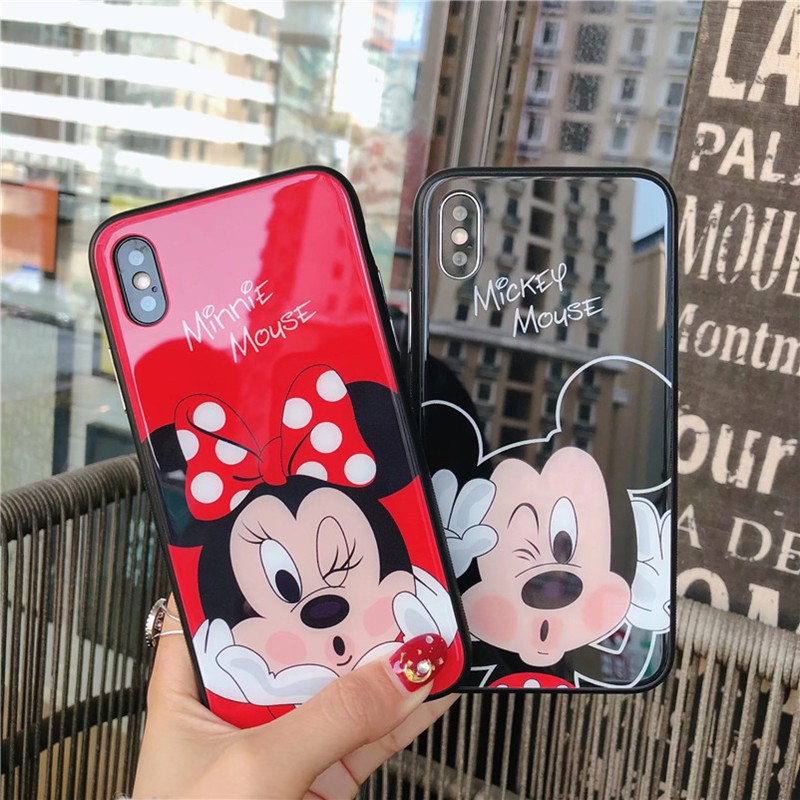 Ốp lưng kính cường lực in hình chuột Mickey / Minnie xinh xắn cho OPPO F7