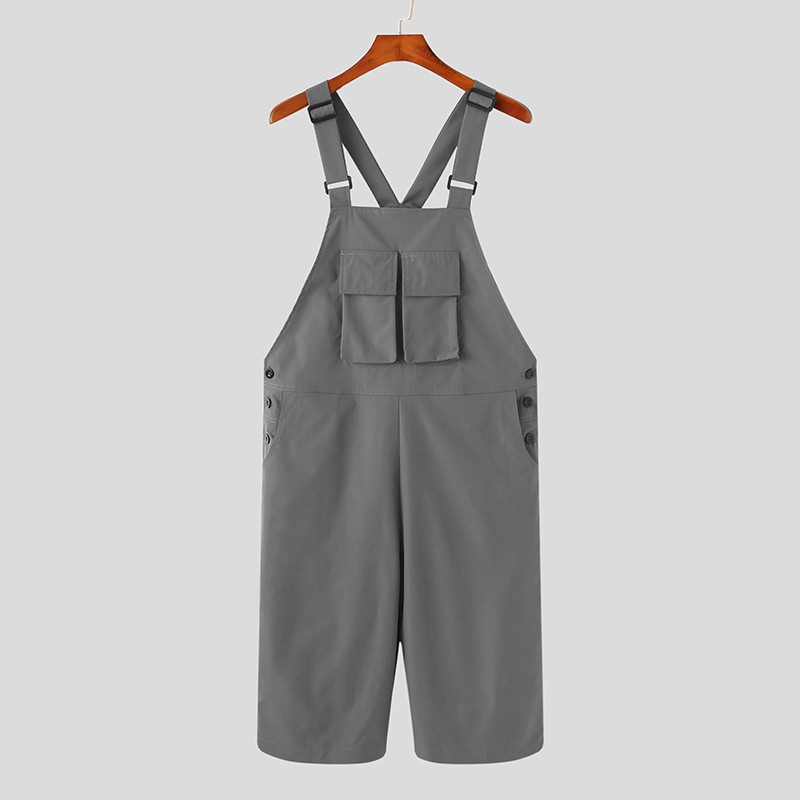 INCERUN Men's Casual Suspender Solid Color Loose Short Jumpsuit diệt