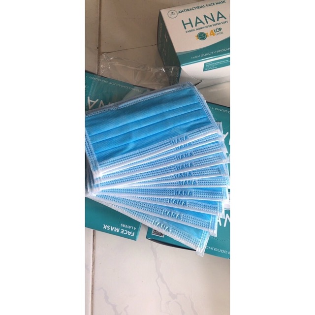 1 hộp khẩu trang Hana 4 lớp (50cái) full box nguyên tem niêm phong | BigBuy360 - bigbuy360.vn