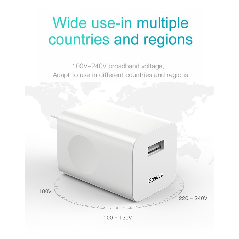 Củ sạc nhanh Baseus Travel Quick Charge 3.0 24W sạc 50% trong 30 phút cho Samsung , Xiaomi, Huawei