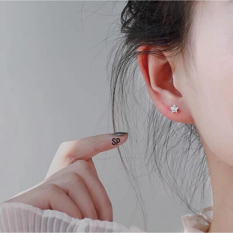 Bông tai nữ bạc thật đính đá ngôi sao may mắn - Kho sỉ bạc Nhất Linh