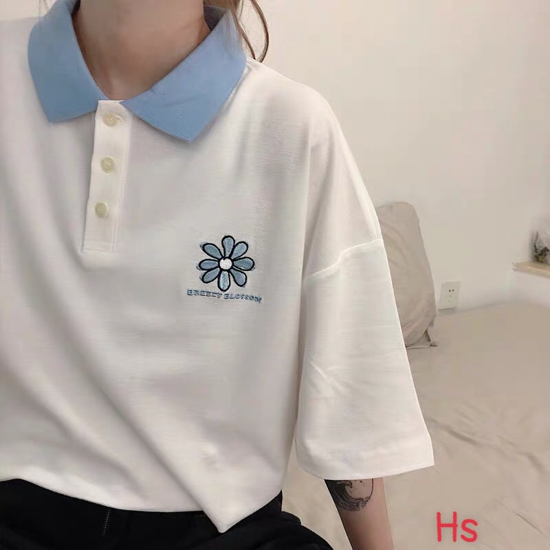 Áo Phông Polo Nữ Thêu Hoa Cúc 🦋FREESHIP🦋 Áo Thun Cotton Cổ Bẻ Cúc Cài 2 Màu | BigBuy360 - bigbuy360.vn