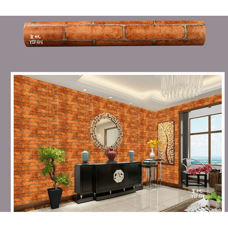 Decal giấy dán tường gạch vàng khổ rộng 45cm có keo sẵn