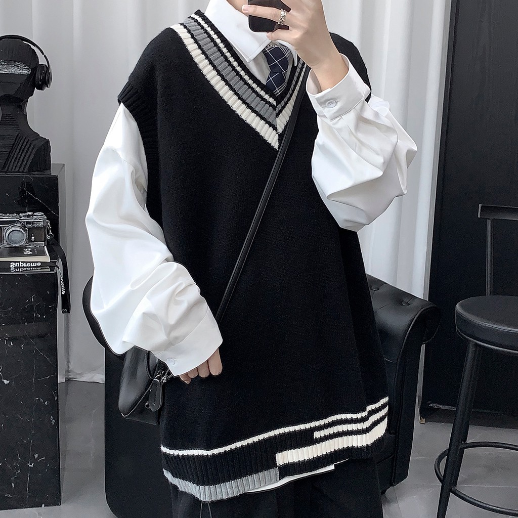 Áo sweater nam áo len không tay thiết kế đơn giản thời trang cho nam áo len kẻ áo ...