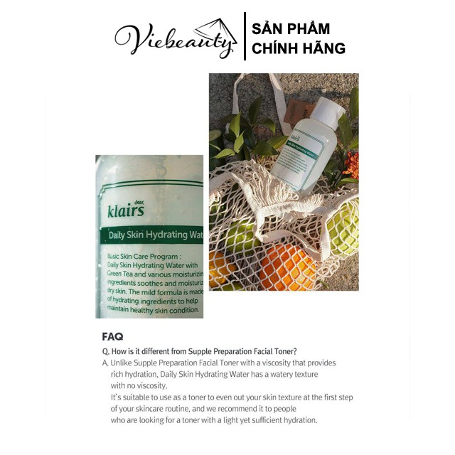 Nước Hoa Hồng Cấp Ẩm Sâu Và Hỗ Trợ Tẩy Tế Bào Chết Klairs Daily Skin Softening and Hydrating Water 500ml - Khongcoson