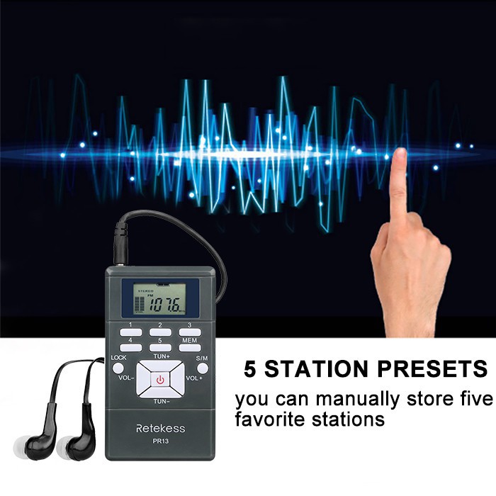 Radio Retekess Pr13 Fm Mini Xách Tay Với Đồng Hồ Kỹ Thuật Số 24 Giờ