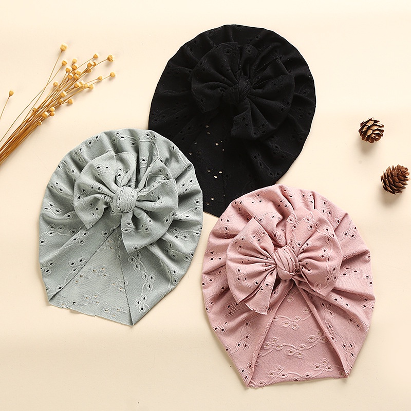 Mũ Beanie Cotton Mềm Mại Thoáng Khí Đính Nơ Thời Trang Xuân Hè Dành Cho Bé Gái
