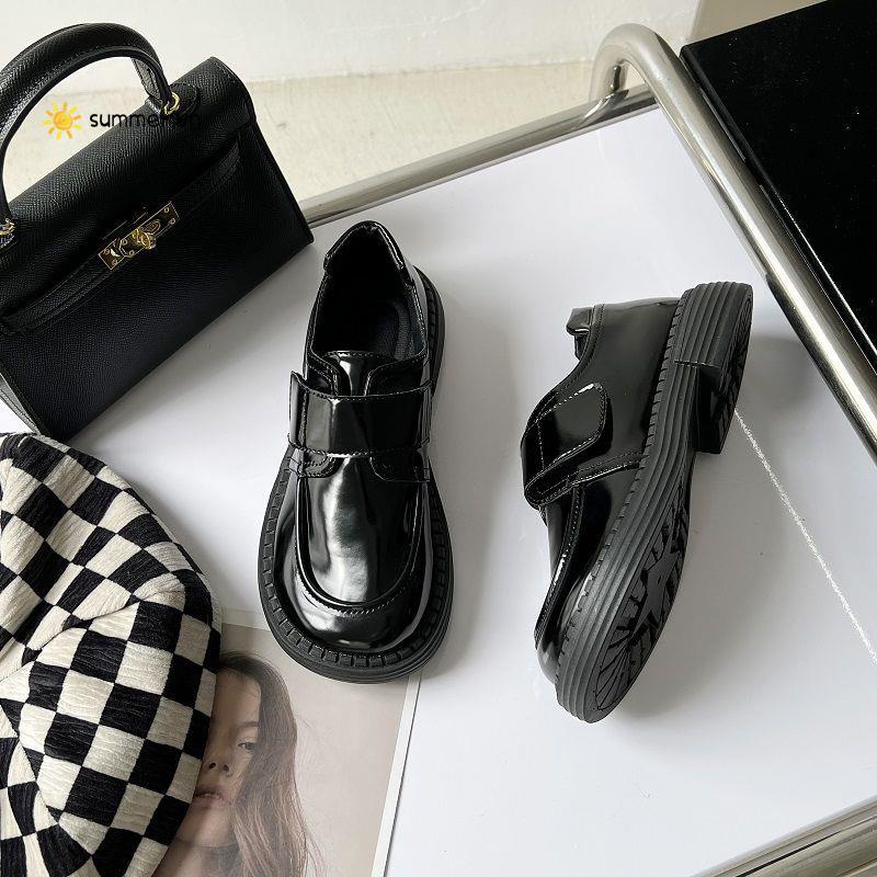 Giày Da Mềm Đế Dày Màu Đen Phong Cách Preppy Thời Trang Mùa Xuân 2022