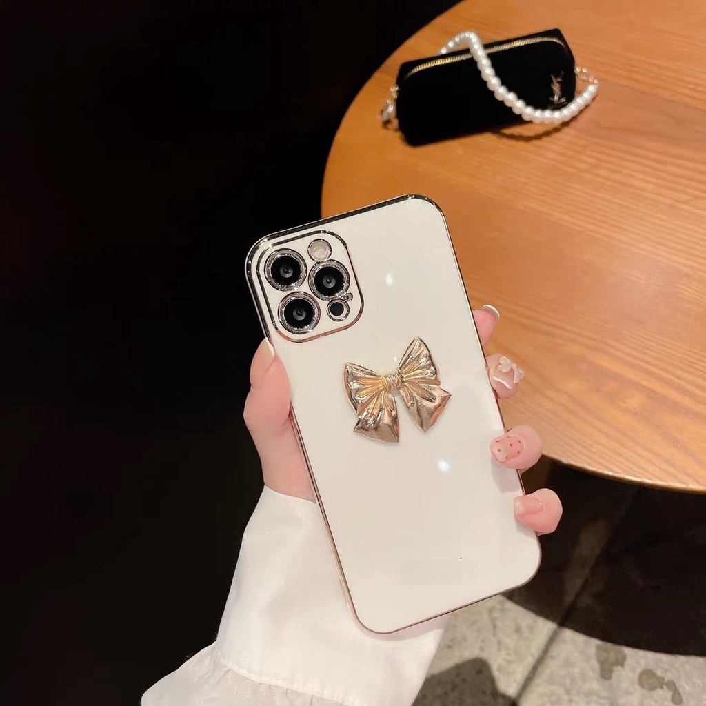 Ốp điện thoại mềm mạ điện đính nơ thích hợp cho iPhone 12 Pro Max 11 Pro Max Xs Max Xr X 7 8 Plus 7 Plus