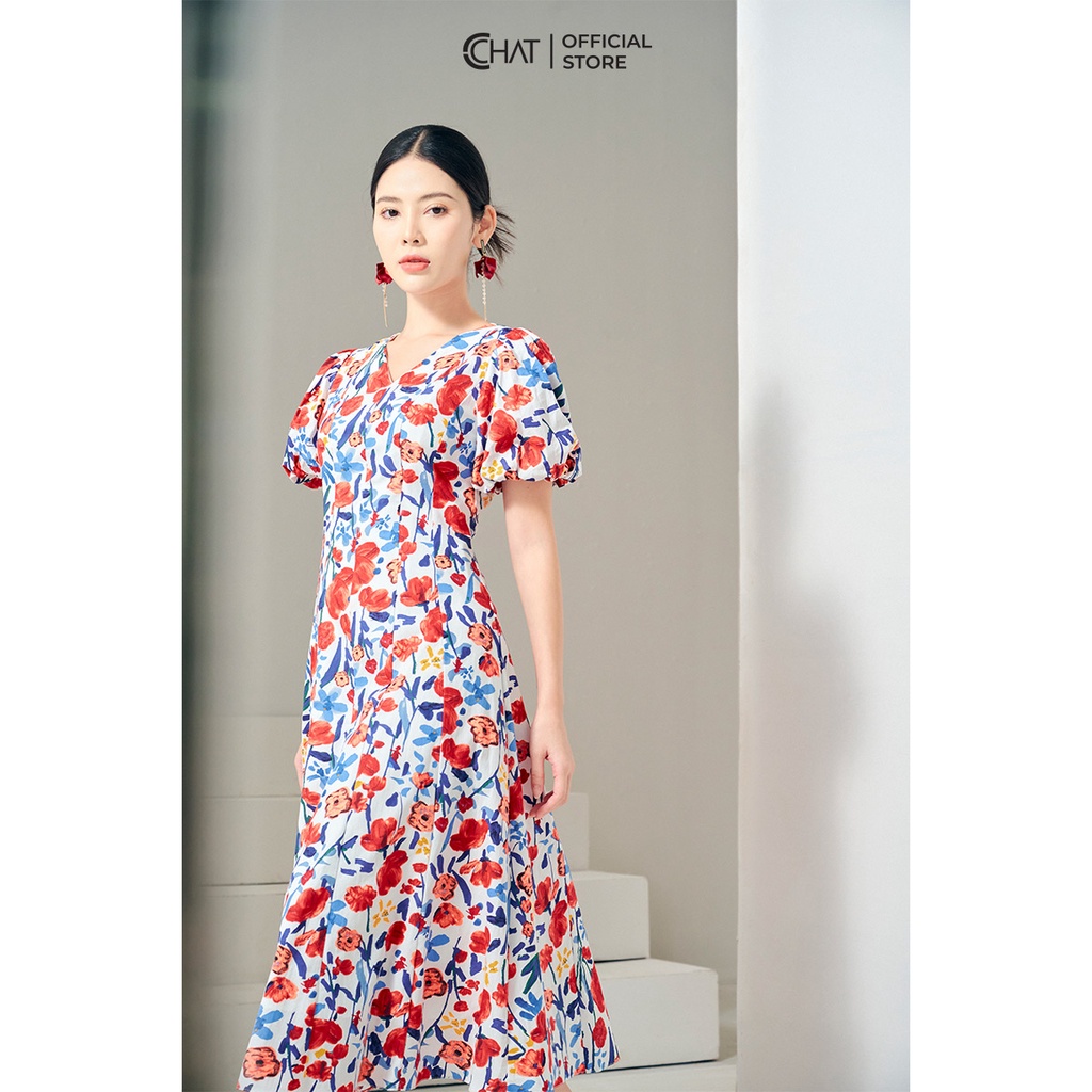 Đầm Nữ 𝐂𝐂𝐇𝐀𝐓 Cổ V Dáng Xòe Chất Voan Cao Cấp Phong Cách Trẻ Trung 12VNV5043XT